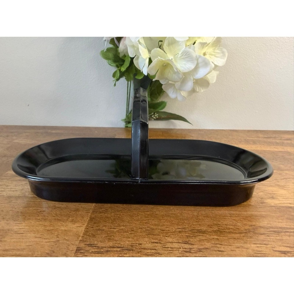 Vintage Black Amethyst Glass Tidbit Tray Handled Sandwich Serving Dish